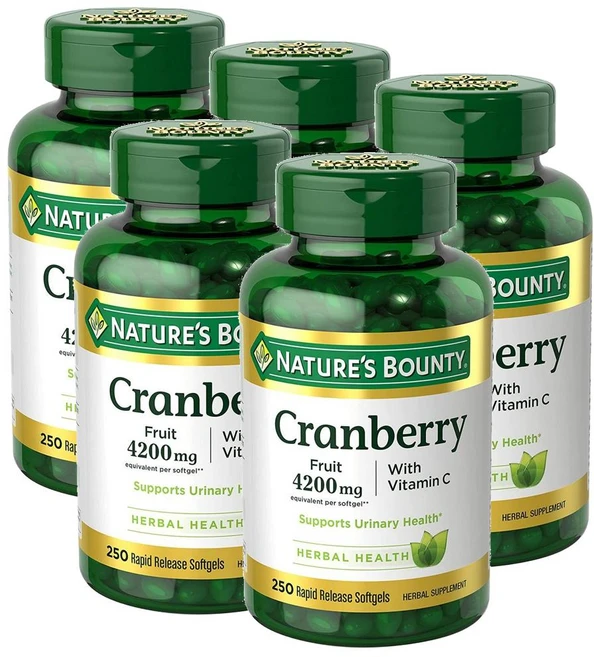 네이처스 바운티 크랜베리 4200mg 위드 비타민C 소프트젤 Nature's Bounty Cranberry with Vitamin C, 5개, 250정 - 쿠팡