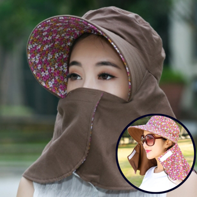 (왓썸) 양면 사용이 가능한 여성용 코튼소재 꽃무늬 리버시블 자외선 차단 챙 모자