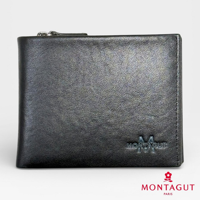 MONTAGUT 夢特嬌 時尚頭層牛皮真皮皮夾 黑色