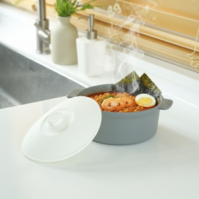 소노리떼 국산 실리콘 계란찜기 원형 대형 1200ml 라면용기, 그레이 화이트, 1개