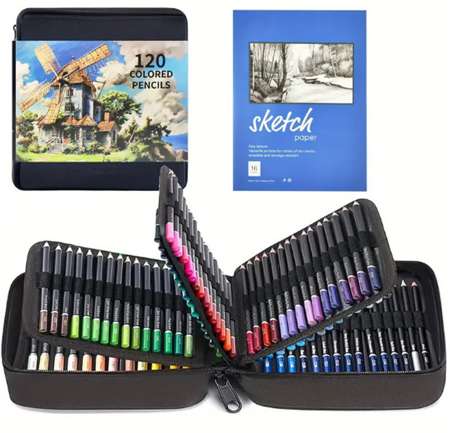 120색 유성 색연필+파우치 전문가 고급용 HB, 1세트