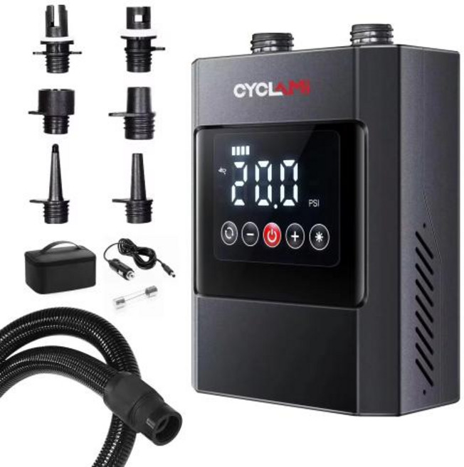 CYCLAMI 휴대용 전기 펌프 충전식 내장 배터리 야외 패들보드 에어베드 팽창식 20PSI Quick2 SUP 12000mAh, SUP PUMP, 1개