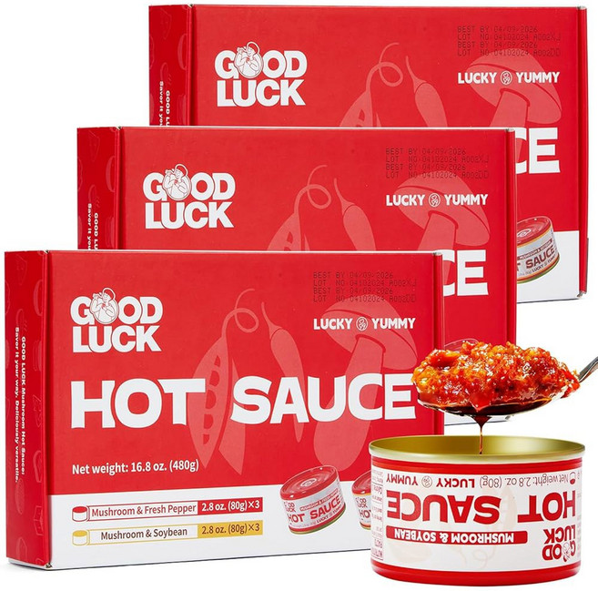 굿럭 버섯 핫소스 매운 칠리 오일 고급 즉석 소스를 곁들인 고추장 다진 소스 신선한 후추 대두 마늘 6캔