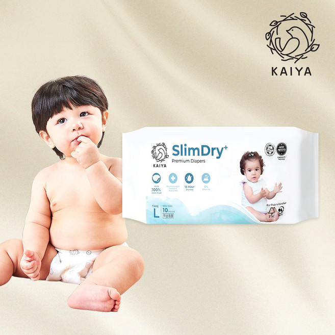 카이야 슬림드라이 플러스 프리미엄 기저귀 밴드형 남여공용, 대형(L), 10매