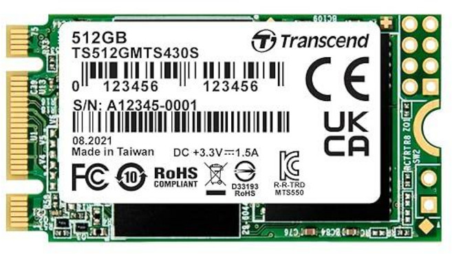 111608 Transcend SATA III MTS430S 42 mm M.2 SSD 6Gb/s 솔리드 스테이트 드라이브, 512GB