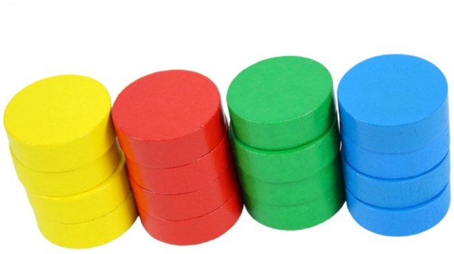 컬러원목 큰사이즈윷놀이말 대형윷놀이말 원형 4컬러 16개입세트