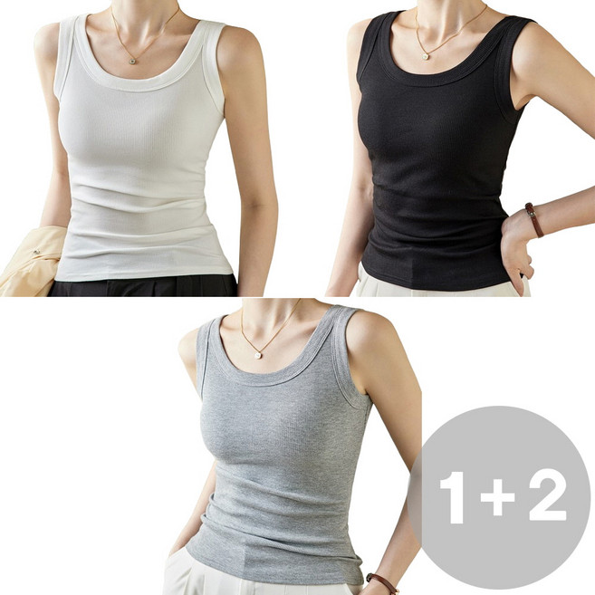 지디오 여성 나시 3종세트 라운드넥 민소매 티셔츠