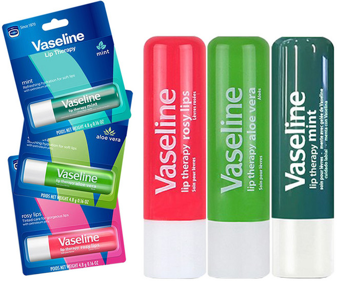 유니레버 바세린 립 테라피 고보습 립밤 3EA -H.C, 3개, 4.8g, 로지립스+알로에+민트