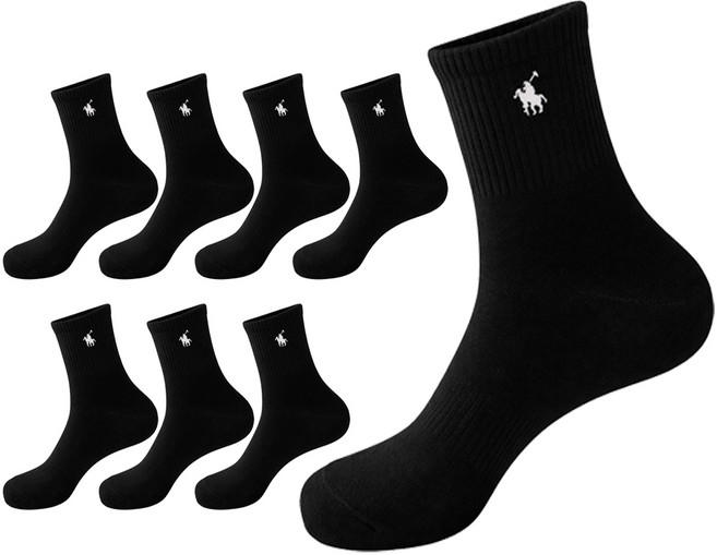 마상격구 남성 스포츠 중목 양말, 8개, 블랙