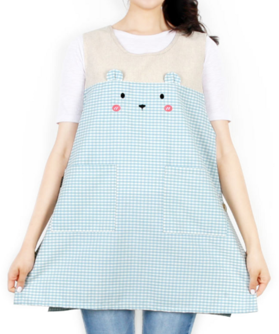 곰곰이체크 앞치마 어린이집 보육 교사 선생님 실습 원피스 실습 아이돌보미 에이프런 린다스 에이프런샵, 1개, 일반_블루