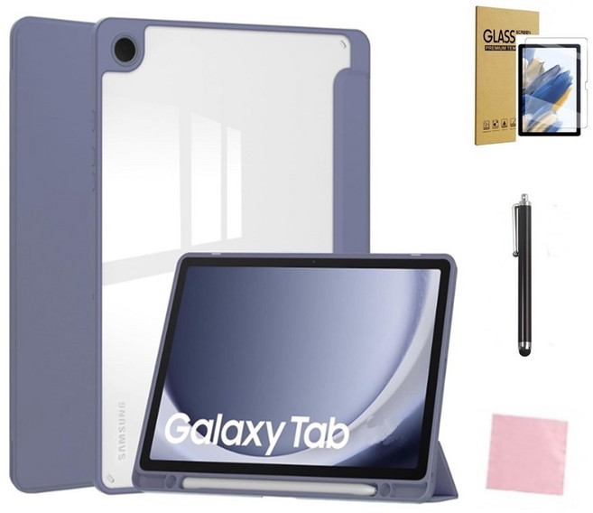 갤럭시탭A11 A11플러스 아크릴 커버 케이스 강화유리필름, 라벤더 퍼플, 1개