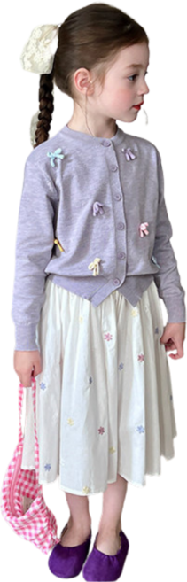 삐삐네옷가게 주니어 키즈 플라워 자수 가디건 스커트 세트