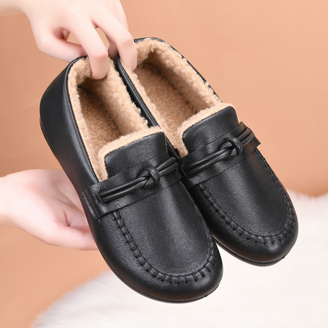 BLTER 여성 가죽 발수방한 슬립온 겨울 발편한 단화 가볍고 편한 여성신발 여성플랫슈즈 D6-MP02