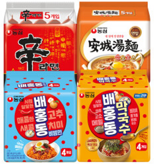 신라면 5입+안성탕면 5입+배홍동 4입+배홍동막국수 4입, 18개