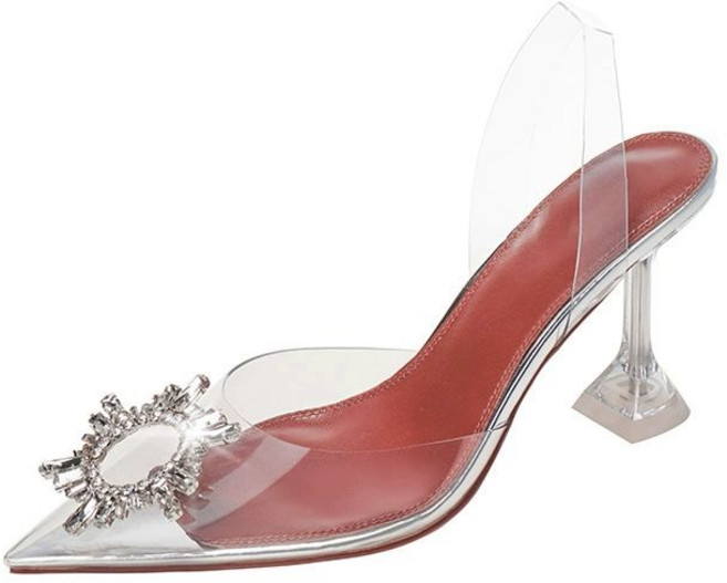 여성 구두 투명힐 스팽글 투명 반짝이 슬링백 파티 킬힐 신발 가보시 크리스탈 여성용 큐빅