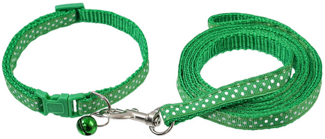 퍼플펫 반려동물 초경량 목줄 + 리드줄 세트, 초록색(도트무늬), 1개