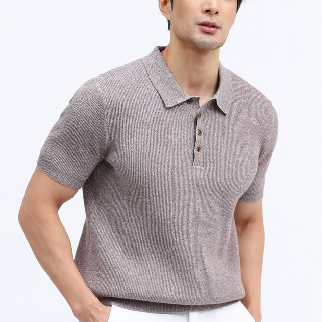글리멜로 여름 남자 골지 카라 니트 반팔 티셔츠