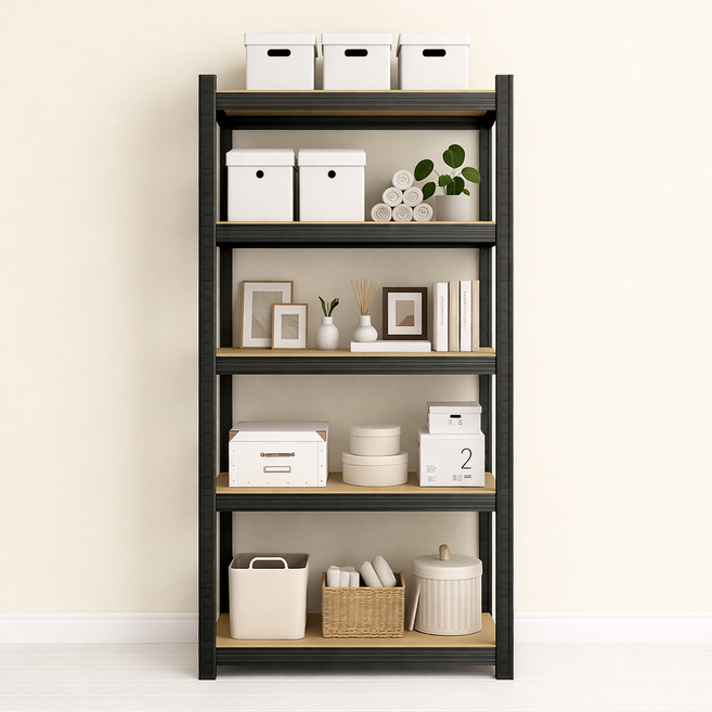 수납선반 앵글선반 선반 책장 다용도선반 무볼트 조립식 베란다, 5단, 블랙