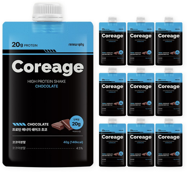 코어리지 프로틴 에너지 쉐이크 단백질 초코맛, 10개, 40g