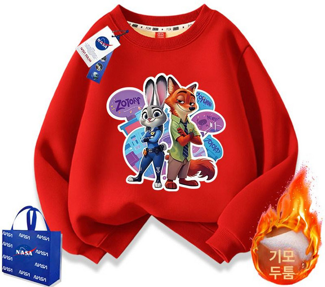 주토피아 맨투맨 티셔츠 캐릭터 남아 추리닝 기모 바지 어린이 세트 여아 상하복, 여우 선생님 토끼 소녀 레드