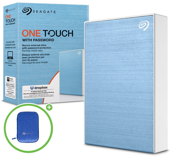 씨게이트 One Touch HDD 데이터복구 외장하드+파우치+암호화 기능+USB케이블, 라이트블루, 5TB