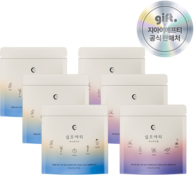 붓기+혈당 하루 루틴차 티백 십오야티 루틴 입문세트, 6박스, 15개입, 1.5g