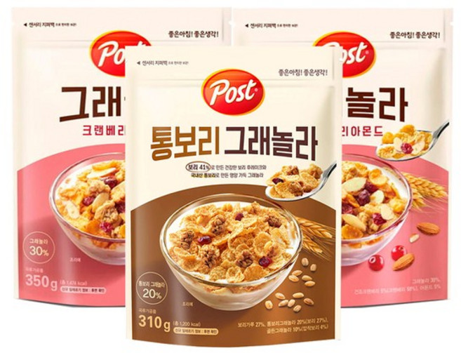 포 스트 크랜베리아몬드 350g x2개+통보리그래놀라 310g, 없음, 1세트