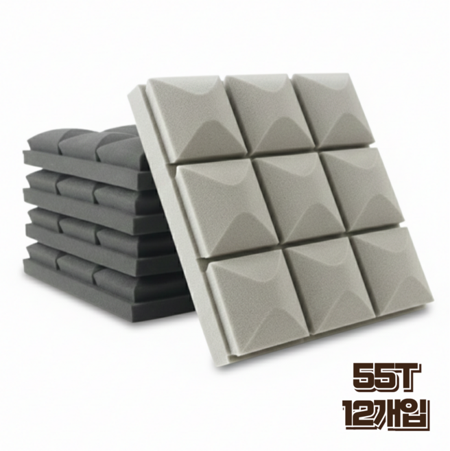 홈앤힐링 강력 방음스펀지 55T 접착식 방음재 30cm 30cm, 12개, 마운틴 그레이