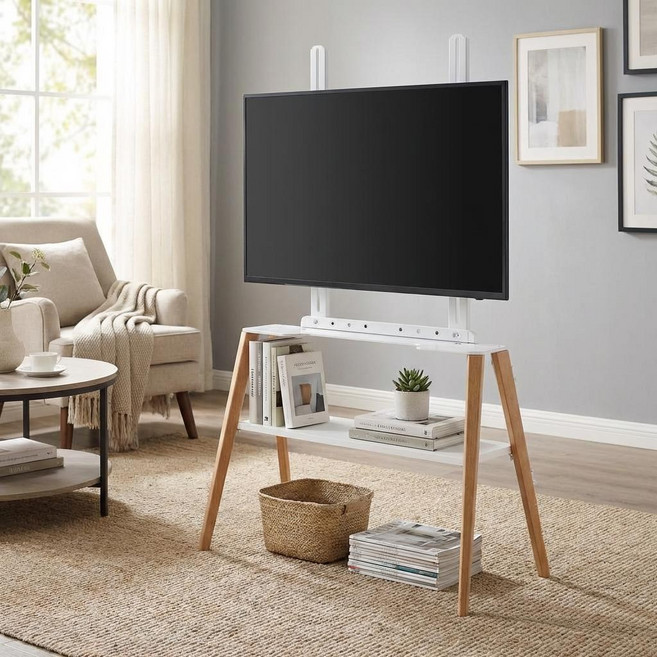 지마운트 65인치 TV 스탠드 GMT-FS4404WDWS H형 이젤형 화이트 무타공 선반 포함, 1개