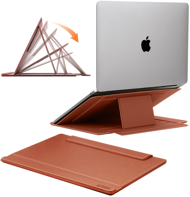 AITEWO 노트북 거치대 가죽 휴대용 높이조절 접이식 받침대 맥북 삼성 갤럭시탭 아이패드 호환, 브라운