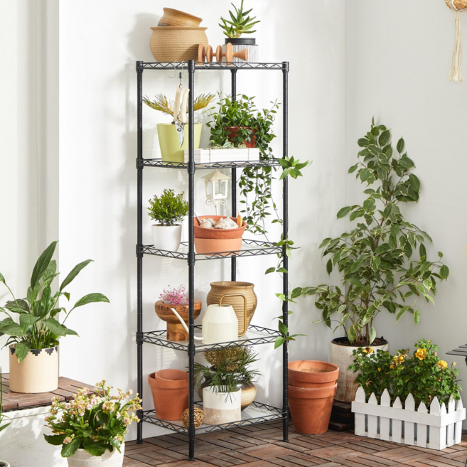 SONGMICS 튼튼한 다용도 조립식 메탈 철제 스탠드 수납 선반, 5단, 블랙