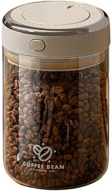 가와시마야 커피 원두 전용 밀봉 용기 1100ml, 베이지 + 클리어, 1개