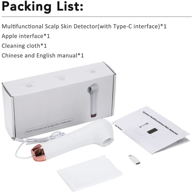 시각적 피부경 두피 얼굴 분석기 기계 1000X 돋보기 진단 Wifi 현미경 테스트, 01 하얀색