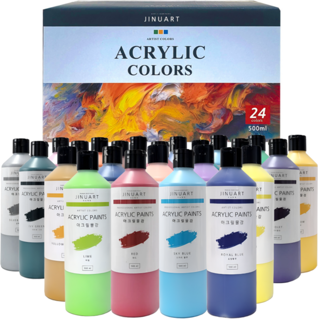 대용량 아크릴물감세트 12색 24색 세트, 24색(D타입), 500ml