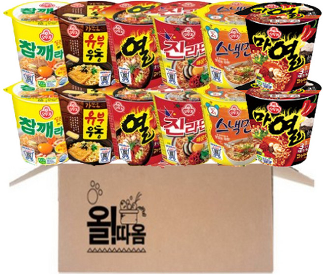 오뚜기 소컵라면 6종 2개씩 1호기획세트(참깨라면+유부우동+열라면+진라면매운맛+스낵면+마열라면)