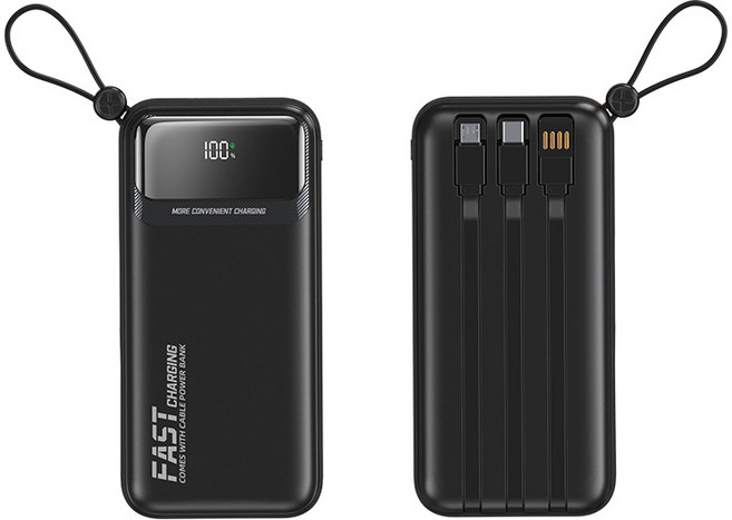 보조배터리 50000mAh 대용량 66W 고속충전 4개 충전선 내장일체형휴대용캠핑 보조배터리 대용량보조배터리, 딥 블랙