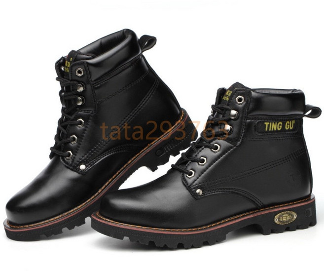 TING GU 高筒防水軍工靴 耐磨牛筋底 超纖皮 戶外登山工作鞋 B215黑色