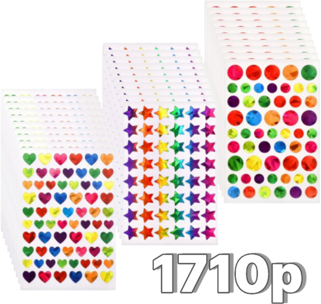 컬러팡 홀로그램 하트 별 라운드 3종 스티커SET 30장 1710개입 칭찬스티커 데코 다꾸 플래너 스티커
