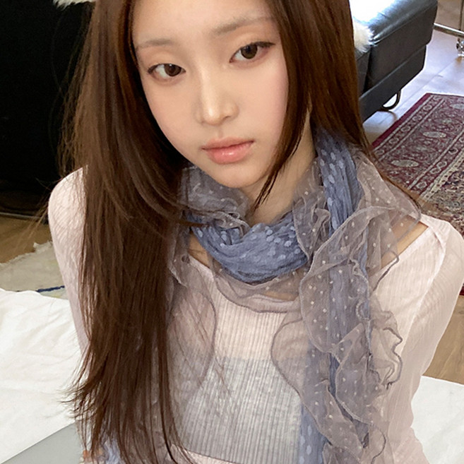 블루씨티 더스크 시스루 도트 프릴 롱 삼각 머플러 스카프