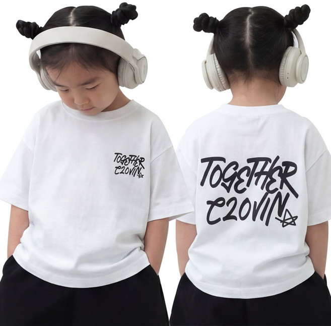 [100/110/120/130] 클로빈 키즈 오버핏 투게더 반팔티 여아 남아 아동복 상의 여름 면 티셔츠 레터링 반팔 옷