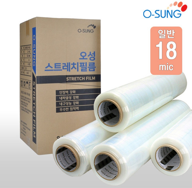 오성 공업용랩 스트레치필름 박스판매 (1박스 4롤), 18mic x 50cm x 350M (1박스), 4개