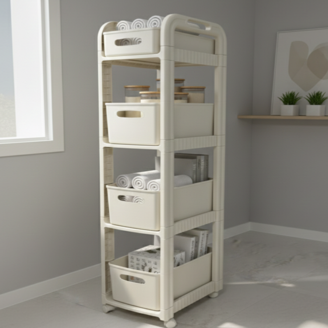 Songie 미니멀 이동식 슬림 트롤리, 화이트, 2단