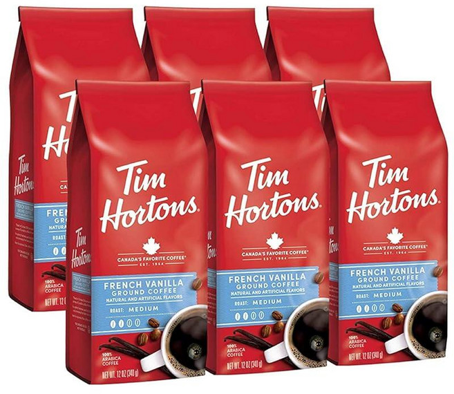 팀 홀튼스 프렌치 바닐라 맛 로스트 분쇄 커피 완벽하게 Tim Hortons French Vanilla Flavored Roast Ground Coffee Perfectl, 12 Ounce (Pack of 6), 1개, 1개입, 340g