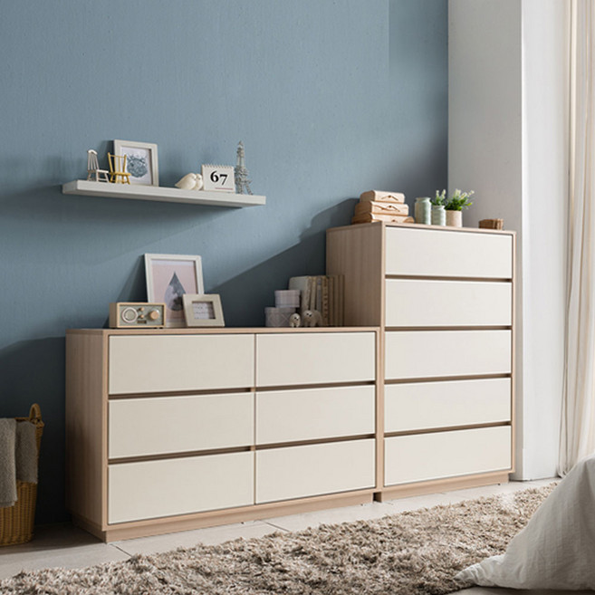 장인가구 크라운 빅와이드 2000 서랍장 세트B (5단+3단), 아이보리그레이, 상세 설명 참조