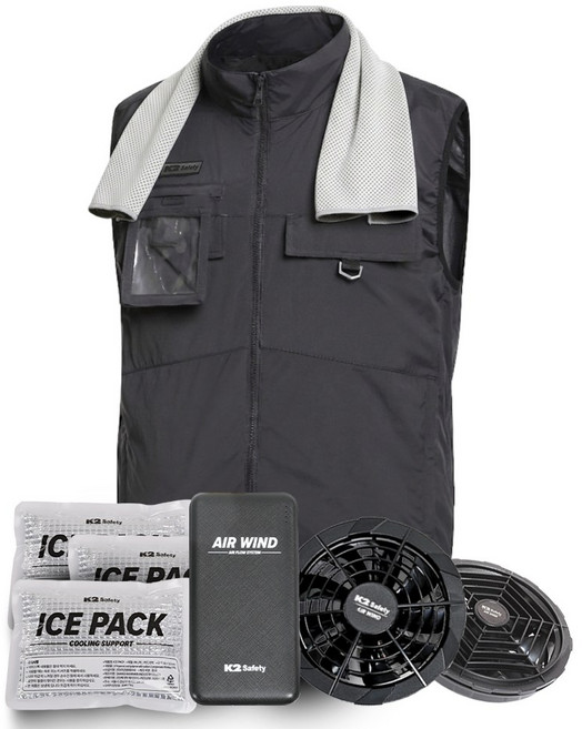 K2세이프티 에어윈드베스트 아이스 선풍기조끼+쿨타올, 차콜, 1개