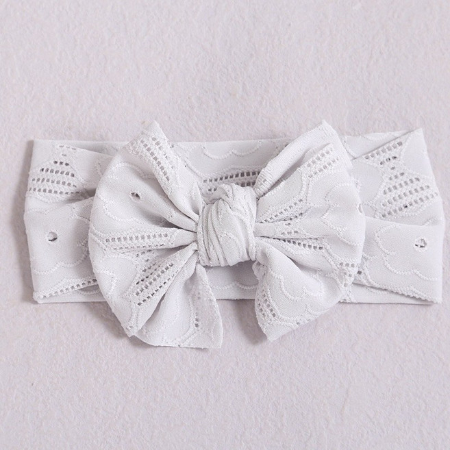 DingDing 嬰幼兒鏤空蝴蝶結髮帶 0-2歲寶寶女童超柔軟高彈力頭飾 淺灰色