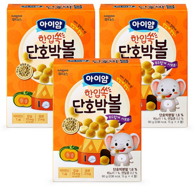 아이얌 일동후디스 한입쏙 단호박볼, 단호박맛, 60g, 3개