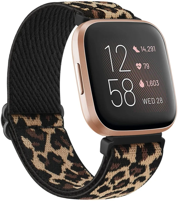Fitbit Versa 3 4 2 SE 용 탄성 나일론 시계 스트랩 Lite/Sense/Sense 손목 밴드 팔찌 조절 식, 07 Leopard print, 01 For Fitbit Versa 2