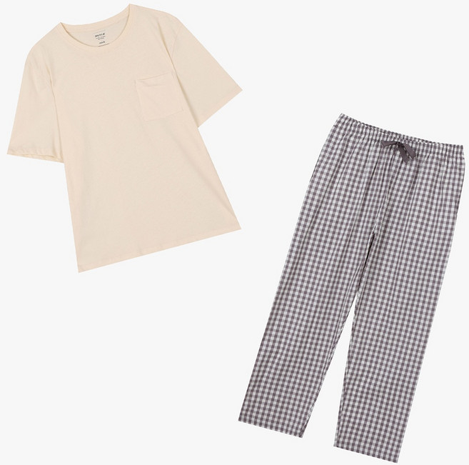 애니바디 [빠른배송] 공용 면 반팔 라운지 세트-포켓 면 100% 소재로 편한 반팔 긴바지세트 봄가을용 여름용 잠옷 홈웨어 실내복세트 ANLA24S03_NC평택점