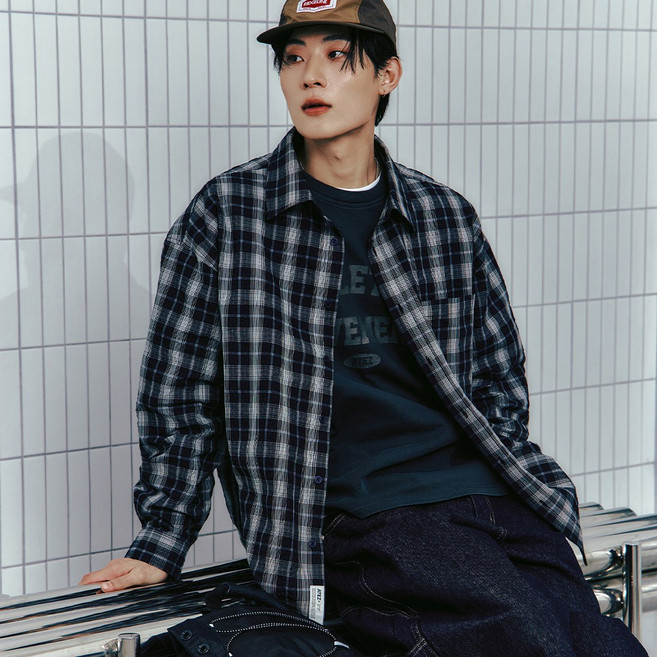 아테즈 남녀공용 데일리 오버핏 체크 셔츠